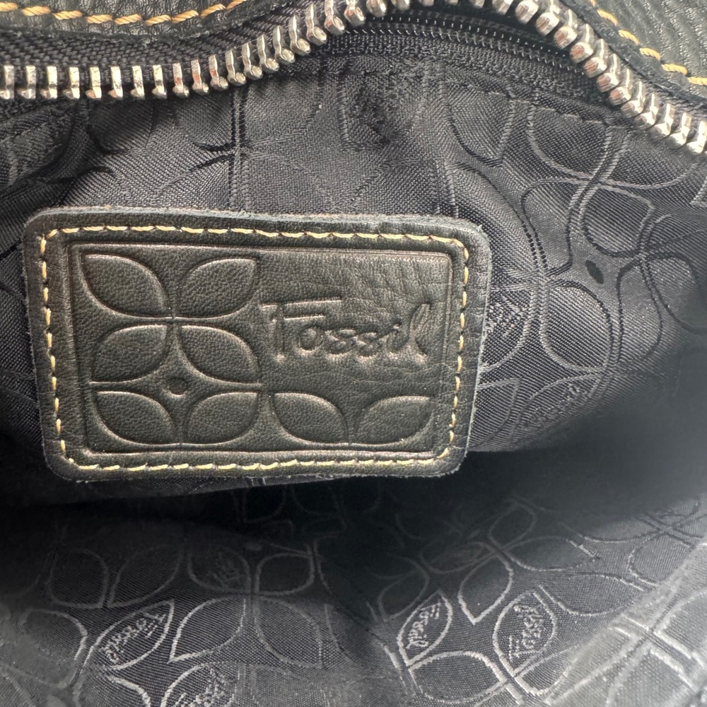Vintage Fossil Black Pebbled Leather Multi Pocket Organizer Crossbody Bag - Picture 5 of 9